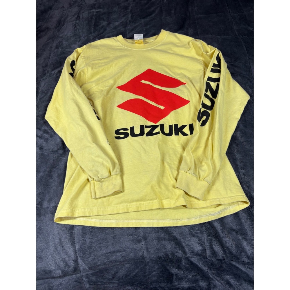 Yellow Suzuki Long Sleeve T Shirt Mens Medium Hanes Beefy‎ Graphic Tee